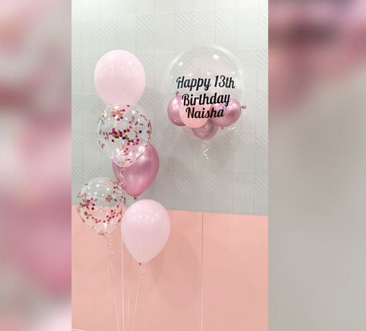 HBD Personalized Bubble And Confetti Balloon Bouquet