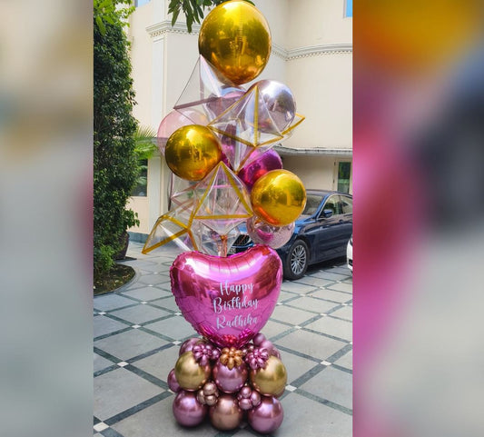 HBD Diamonds Hearts And ORBz Cluster Of Chrome Balloons Bouquet