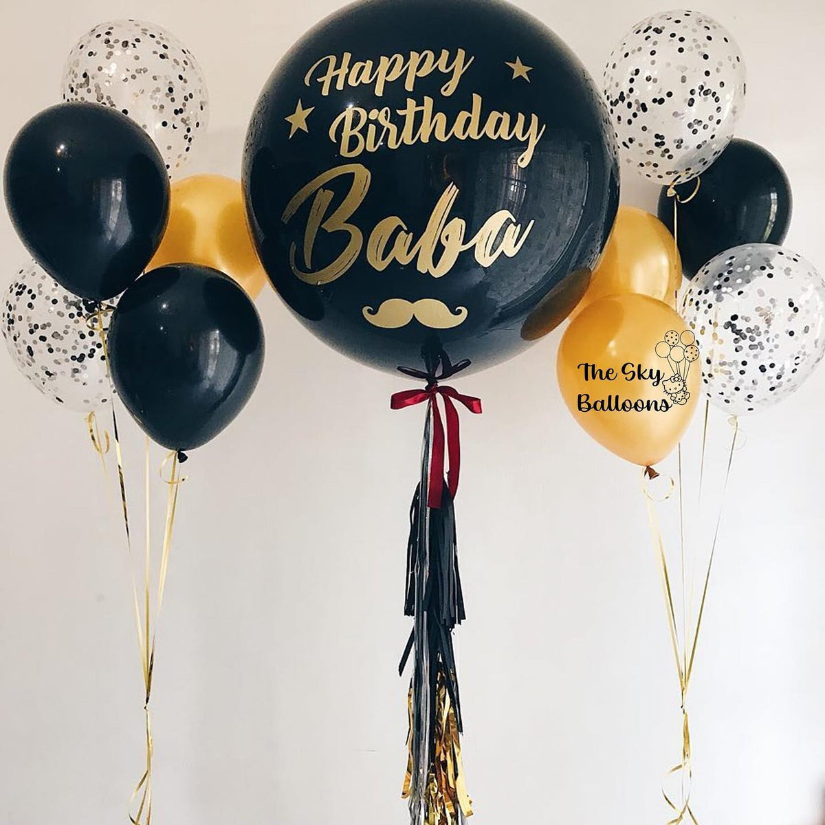 HBD Personalized Jumbo Latex And Confetti Balloon Bouquet