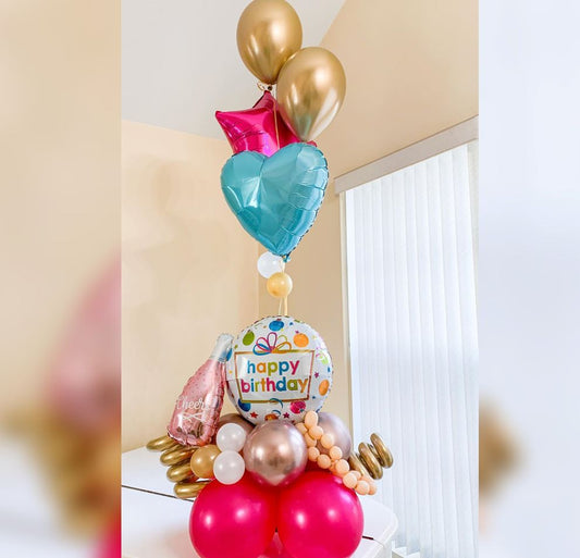 HBD Mini Champagne Bottle Balloon Bouquet