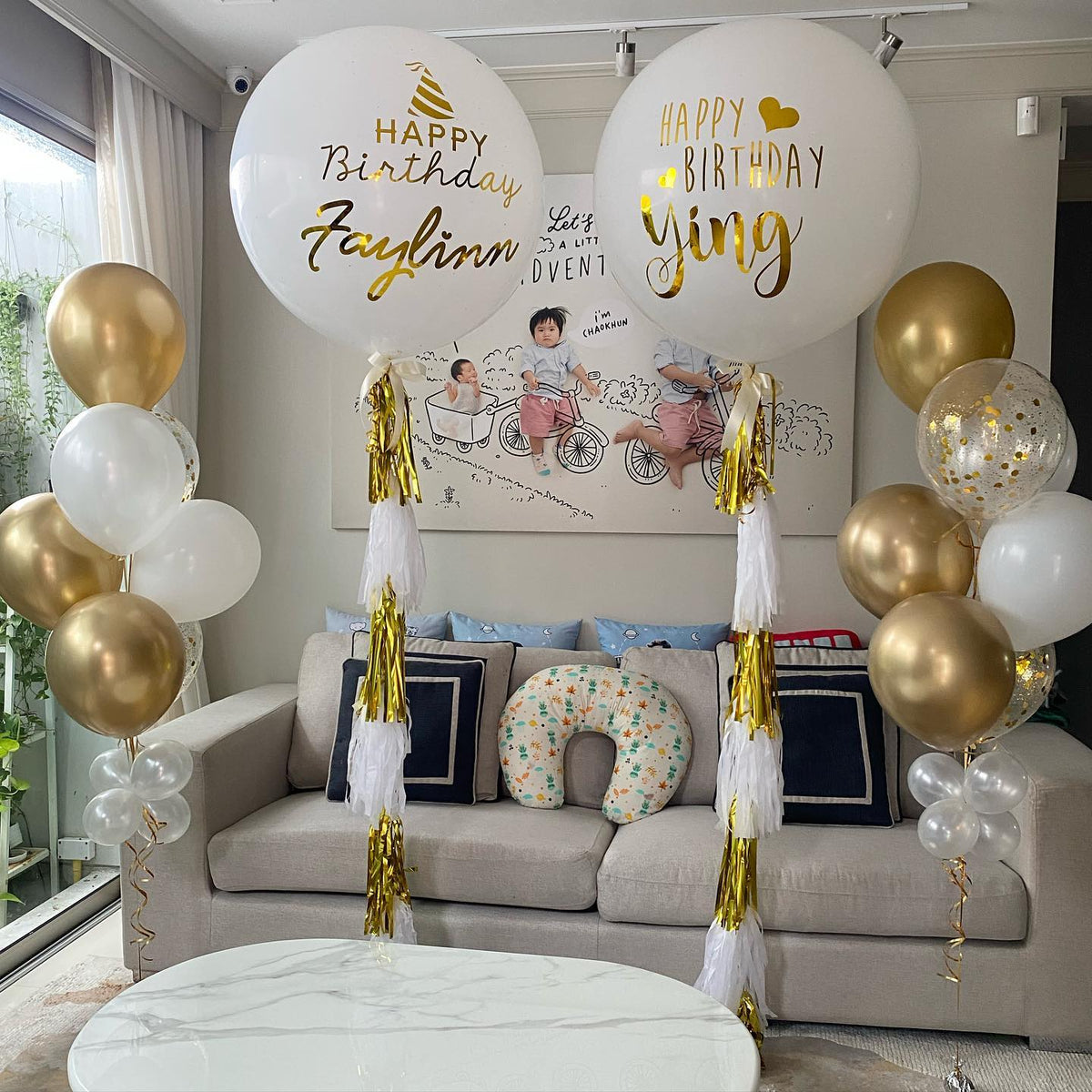 HBD Personalized Jumbo White Balloon Bouquet