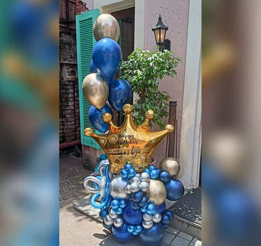 HBD Golden Crown Cluster Chrome Balloon Bouquet