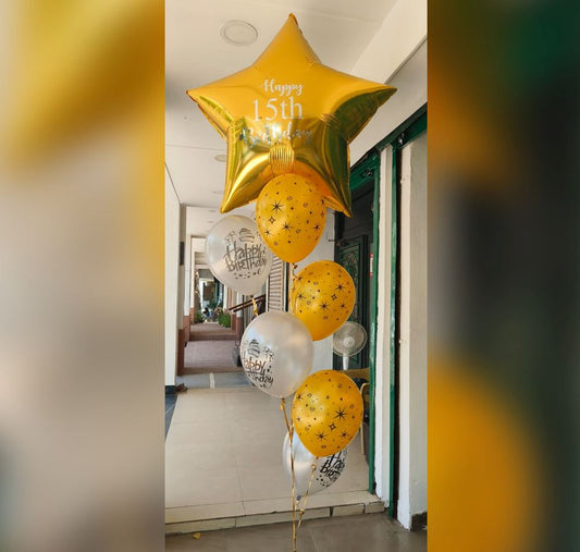 Personalized Gold Star HBD Balloon Bouquet