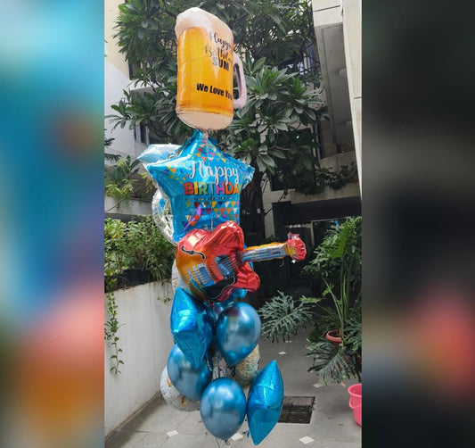HBD Personalized Beer Mug And Guitar Balloon Bouquet