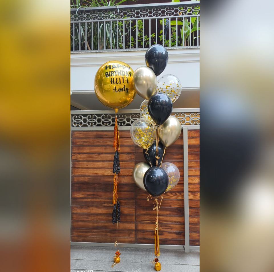 HBD Personalized ORBz And Confetti Balloon Bouquet