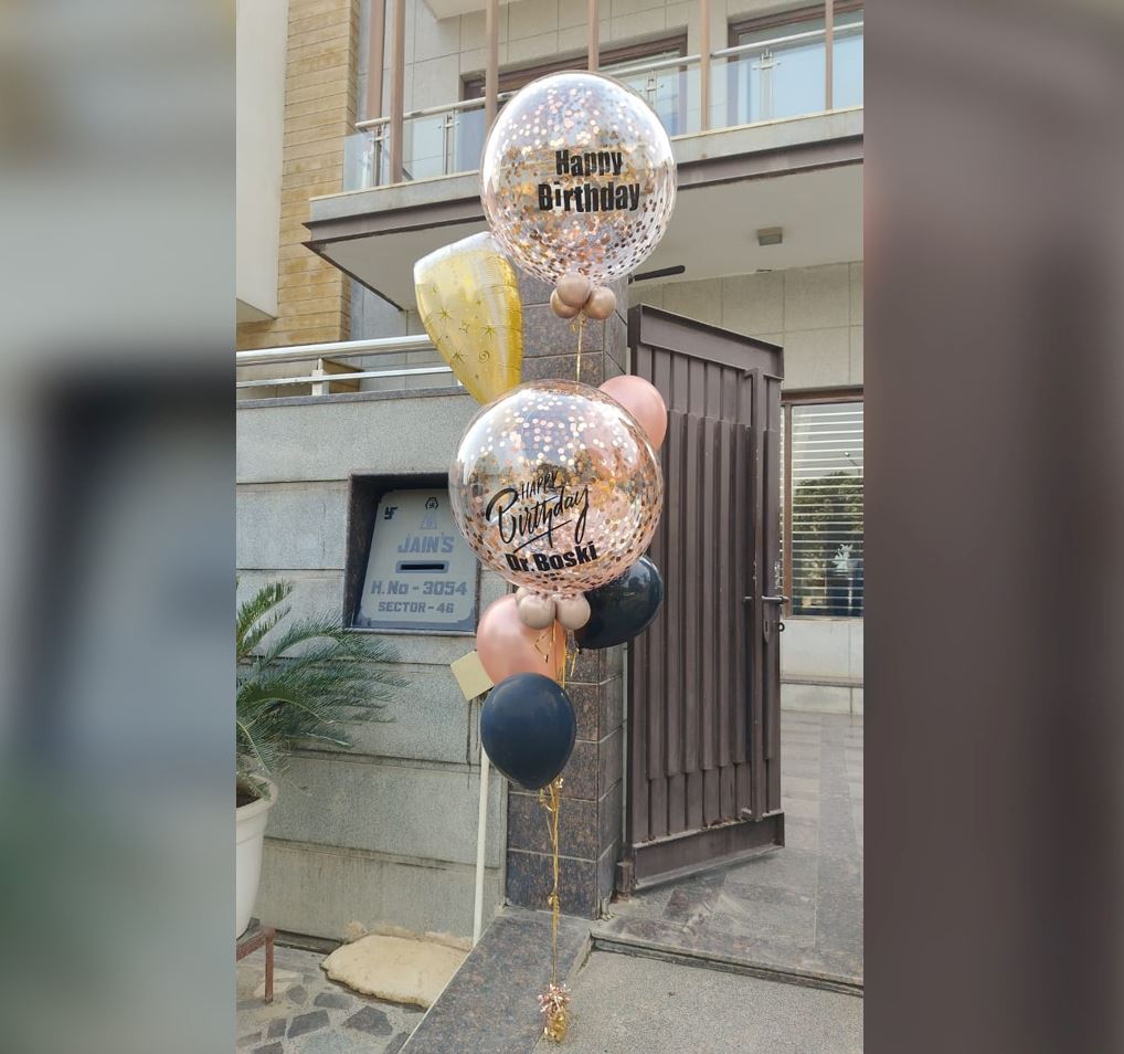 HBD Personalized Bubble And Champagne Glass Balloon Bouquet