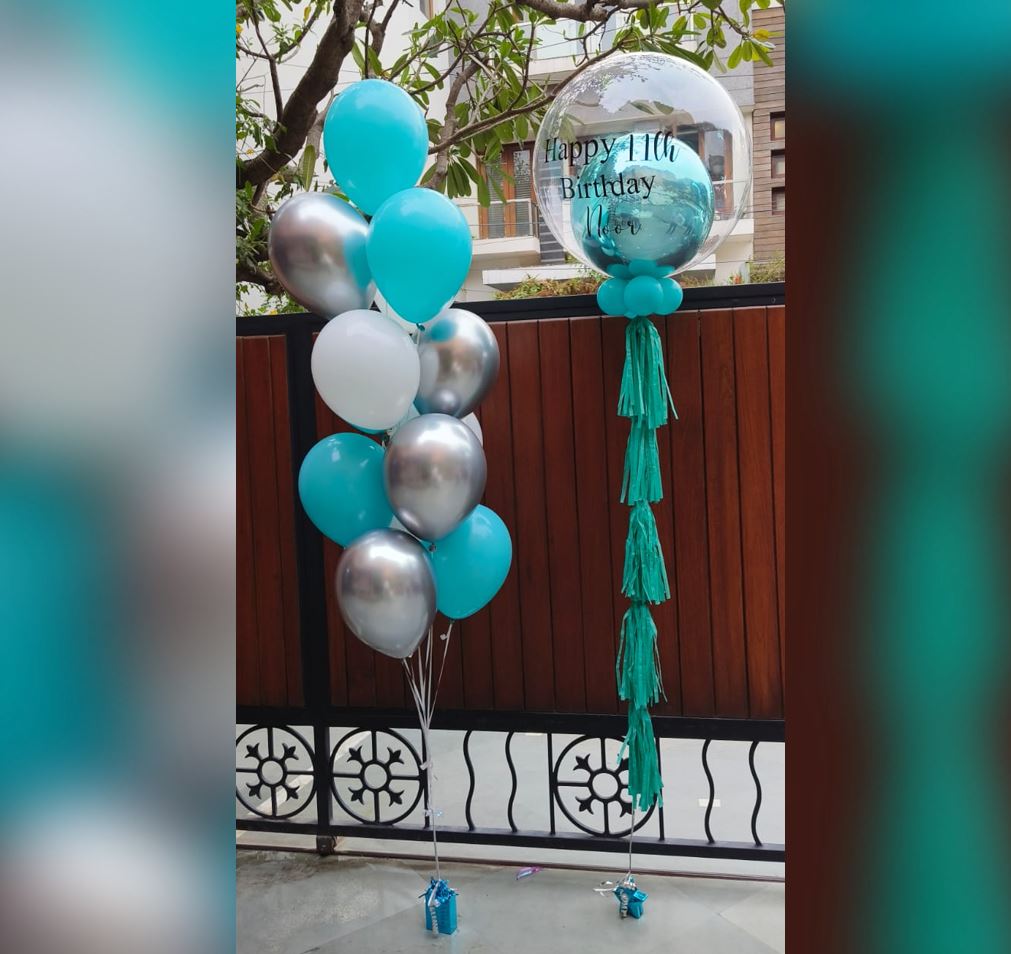 HBD Personalized Tiffany Color Theme Bubble Balloon Bouquet