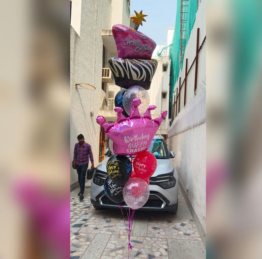 HBD Queen Crown And Cake Balloon Bouquet