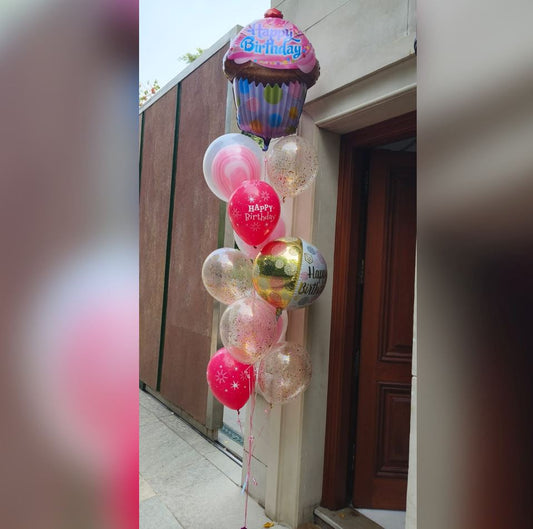 HBD Cup Cake And ORBz Balloon Bouquet