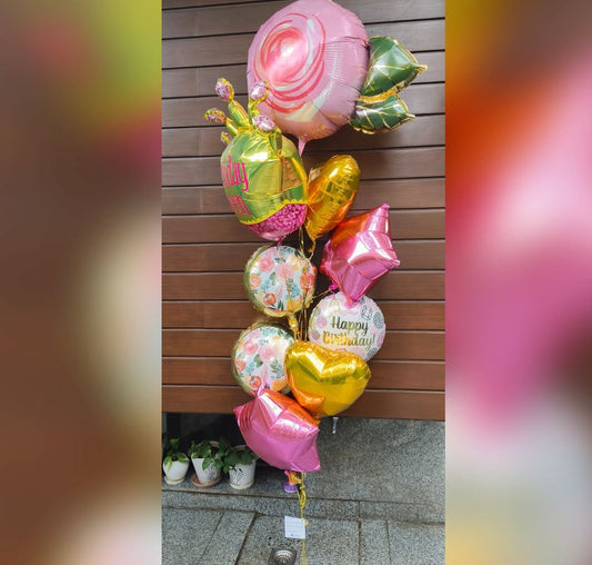 HBD Queen Crown And Flower Balloon Bouquet