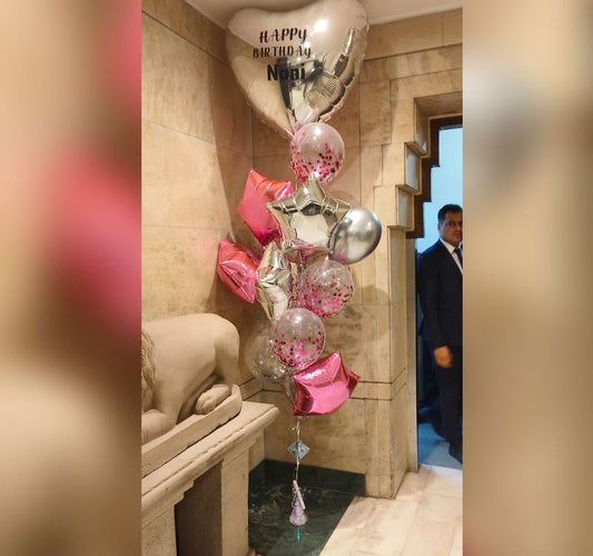 Personalized Silver Heart And Star Foil Balloon Bouquet