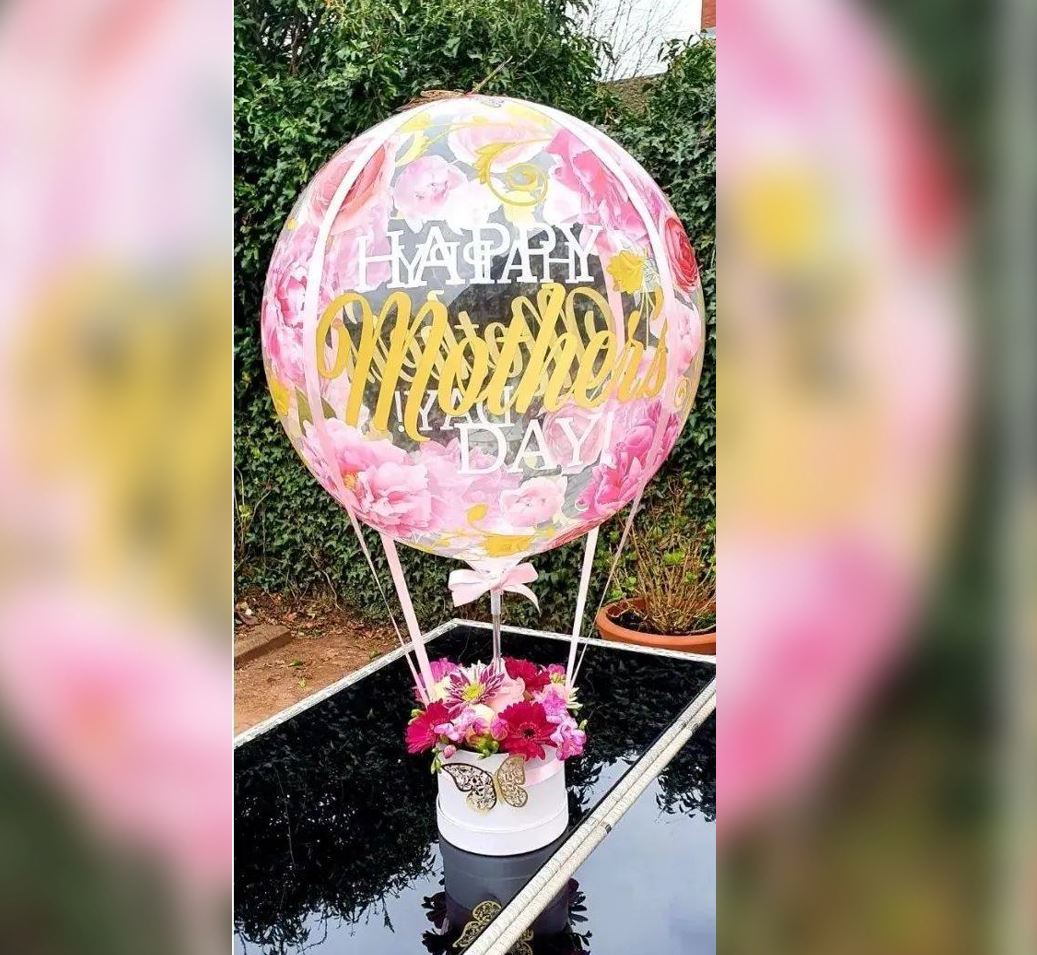 HMD Printed Flowers Basket Balloon Bouquet