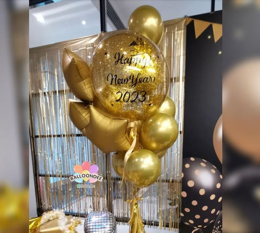 Happy New Year Bubble Glitter Balloon Bouquet