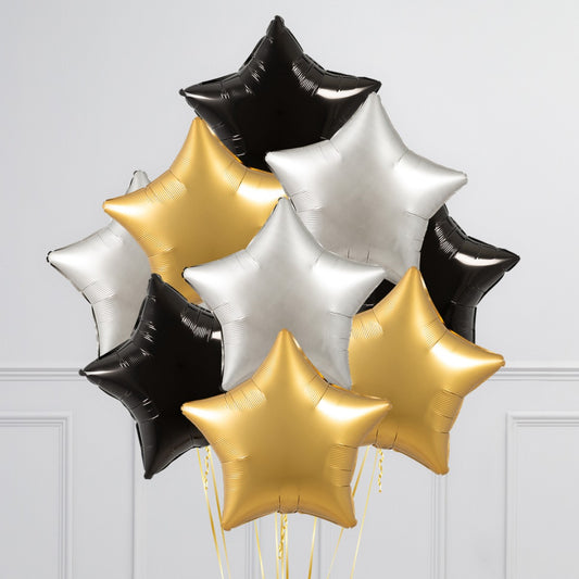 Gold Black Silver Star Balloon Bouquet