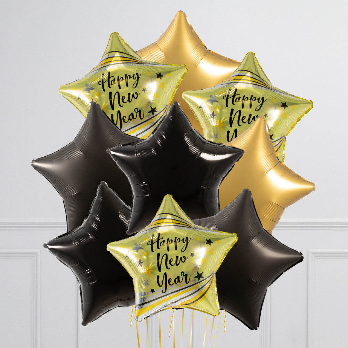 Happy New Year Gold Black Star Balloon Bouquet