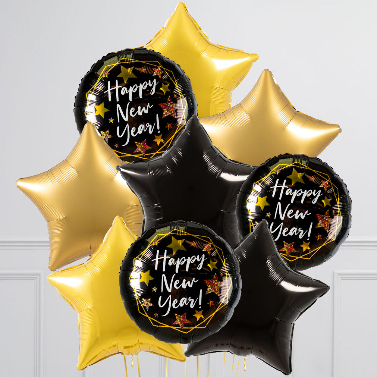 New Year Black Gold Star Balloon Bouquet