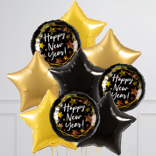 New Year Black Gold Star Balloon Bouquet