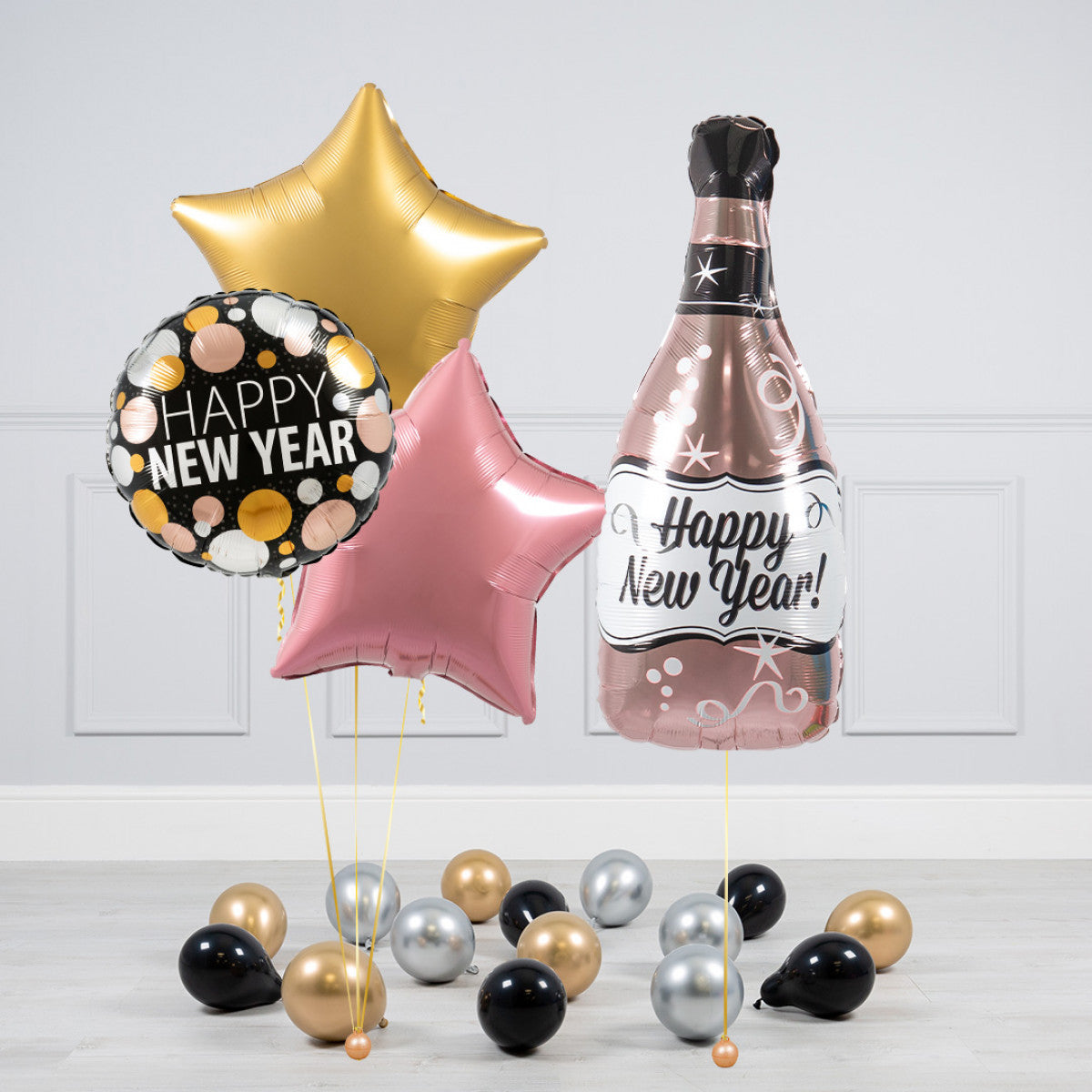Printed Dots Happy New Year Champagne Bottle Balloon Bouquet