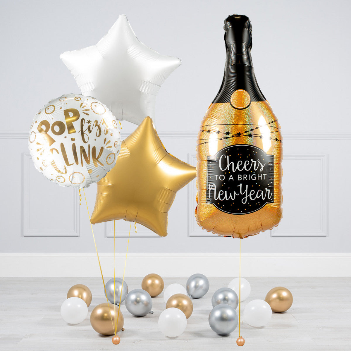 Pop fizz Clink Champagne Bottle Balloon Bouquet
