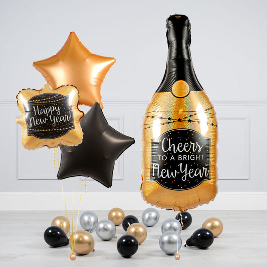Happy New Year Champagne Bottle Theme Balloon Bouquet