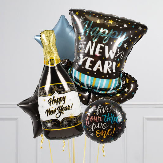 Happy New Year Hat Champagne Bottle Balloon Bouquet