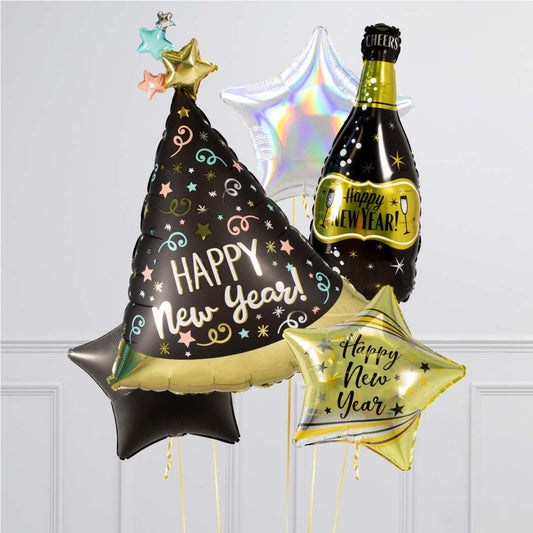 New Year Theme Cone Hat Champagne Bottle Balloon Bouquet