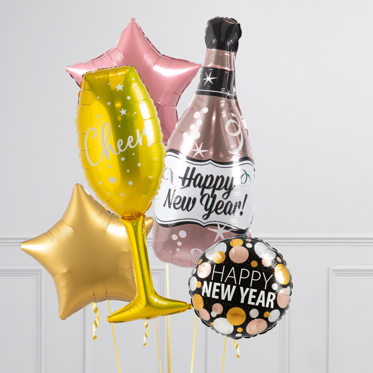 Happy New Champagne Glass Bottle Balloon Bouquet