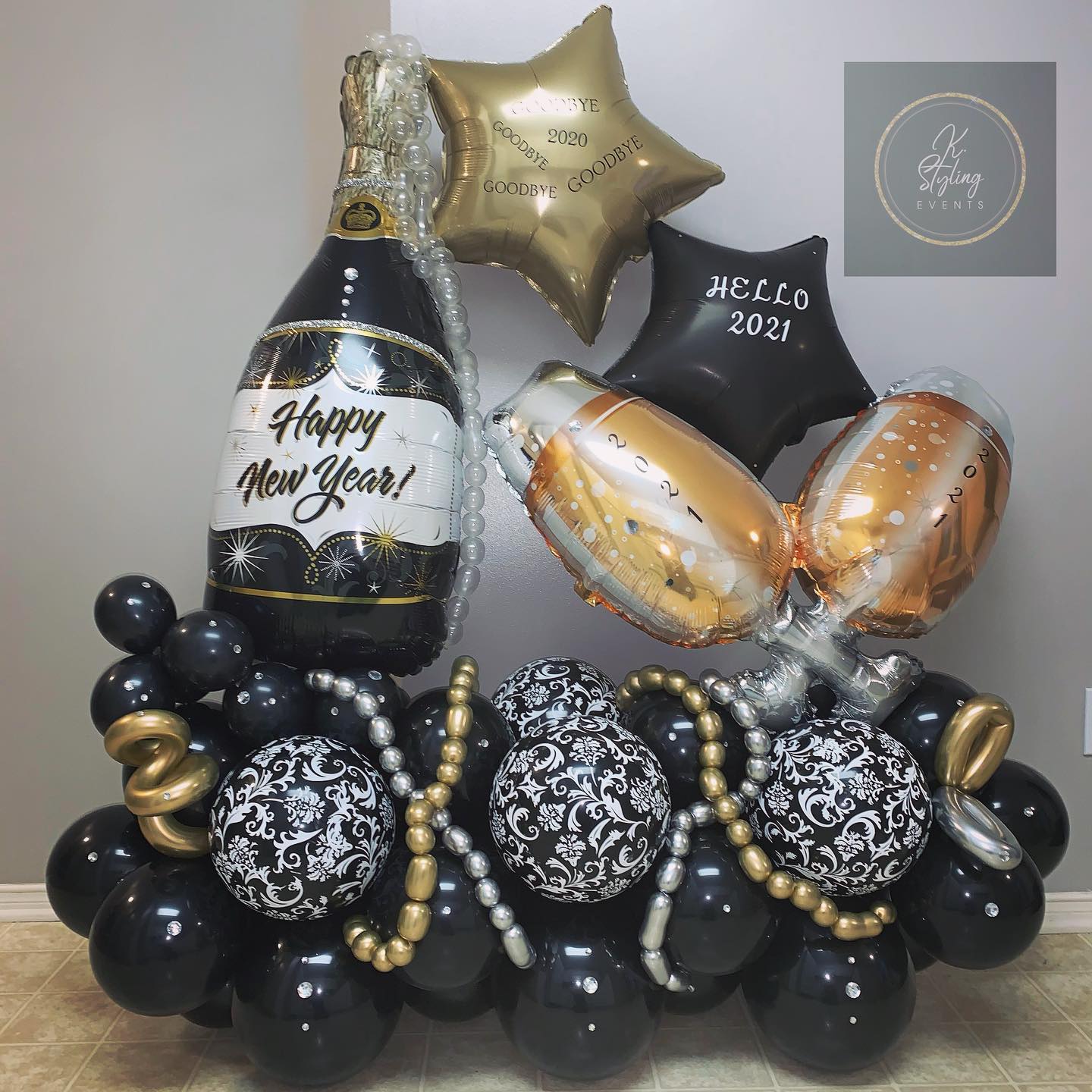 Happy New Year Champagne Bottle Glass Balloon Bouquet