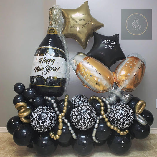 Happy New Year Champagne Bottle Glass Balloon Bouquet