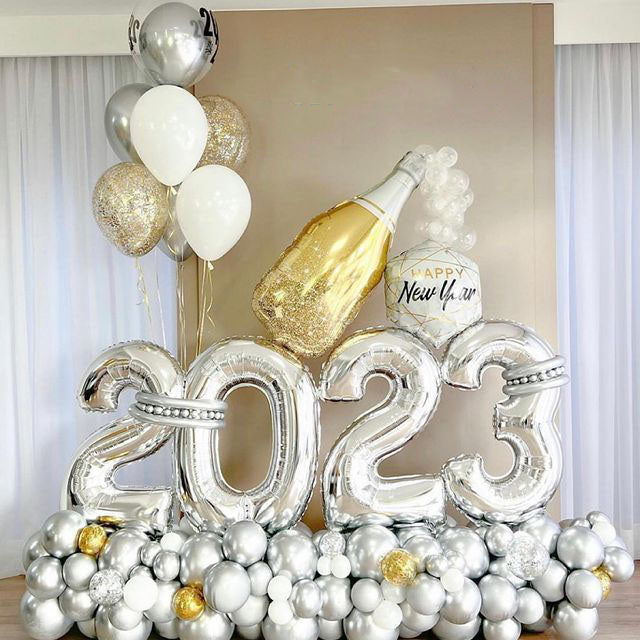 Happy New Year 2023 Champagne Bottle Balloon Bouquet