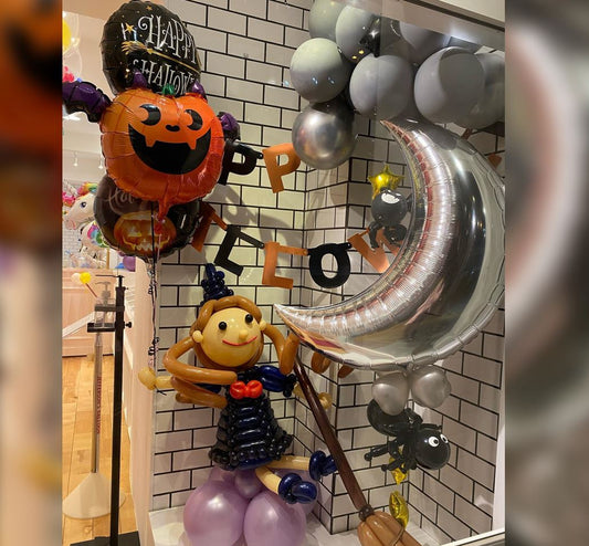 Happy Halloween Theme Crescent And Pumpkin Balloon Bouquet
