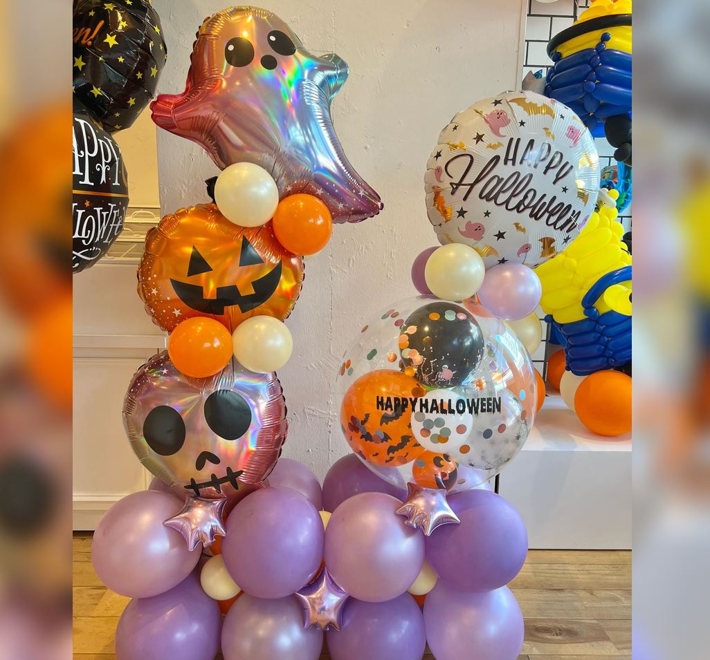 Happy Halloween Theme Ghost And Pumpkin Cluster Balloon Bouquet
