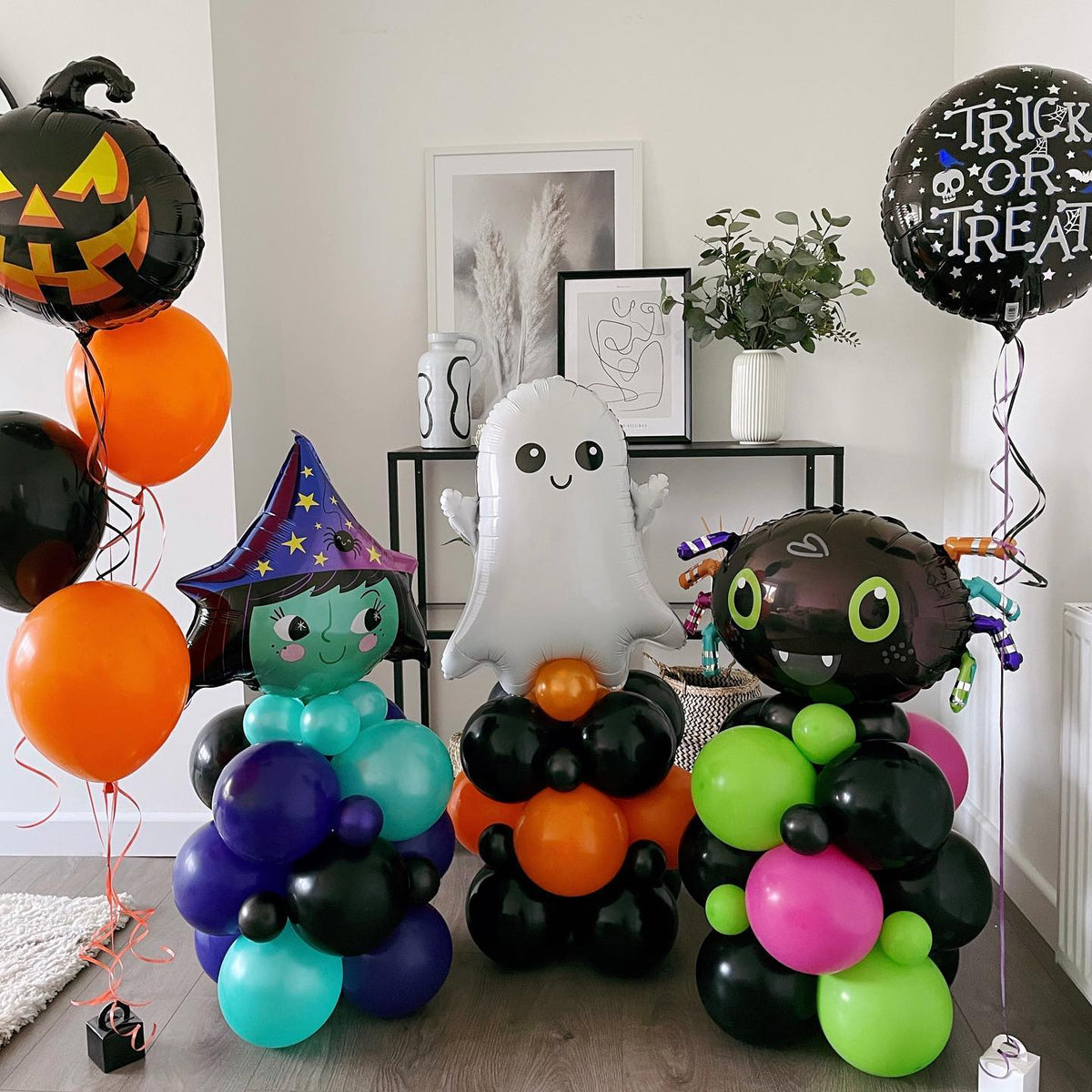 Halloween Theme Spider And Witch Cluster Balloon Bouquet