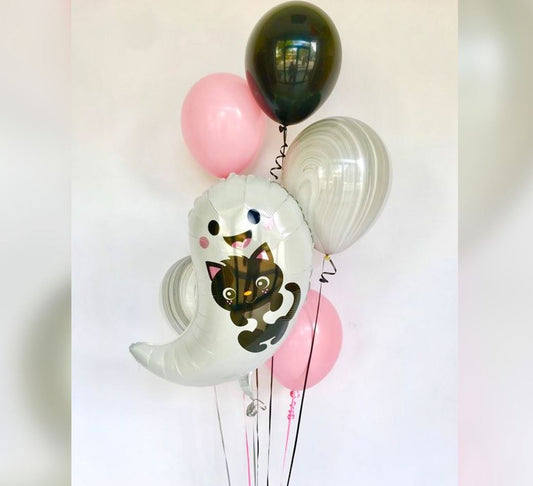 Halloween Ghost And Kitty Balloon Bouquet