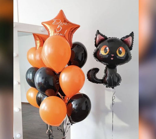 Halloween Cat And Latex Balloon Bouquet
