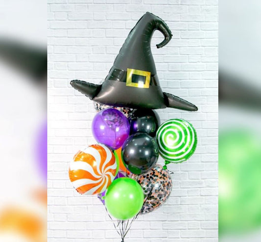 Halloween Hat And Swirl Candy Balloon Bouquet