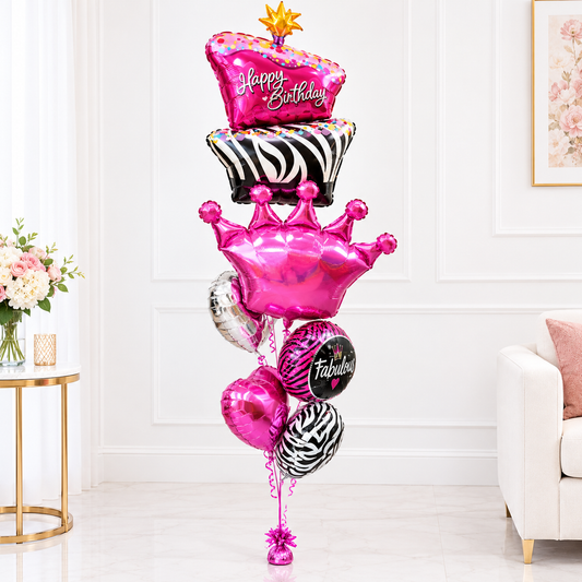 Black PInk Happy Birthday Balloons Bouquet