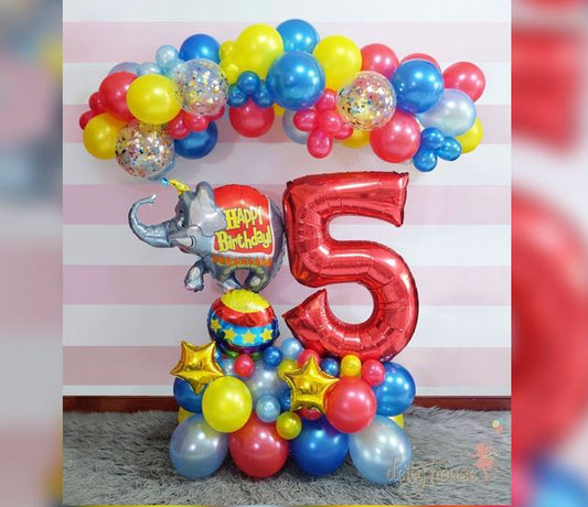 5th Birthday Carnival Cluster And Garland Balloon Bouquet