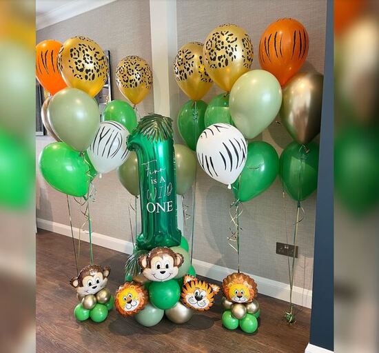 1st Birthday Jungle Theme Helium Balloon Bouquet
