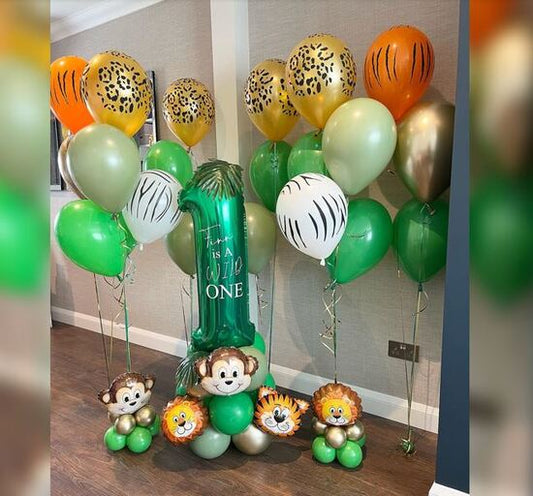 1st Birthday Jungle Theme Helium Balloon Bouquet