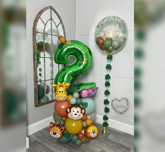 2nd Happy Birthday Jungle Theme Bubble Balloon Bouquet
