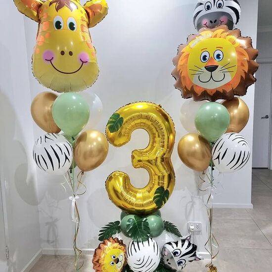 3rd Happy Birthday Jungle Theme Balloon Bouquet