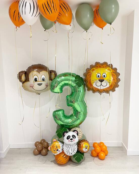 3 Number Jungle Animals Balloon Bouquet