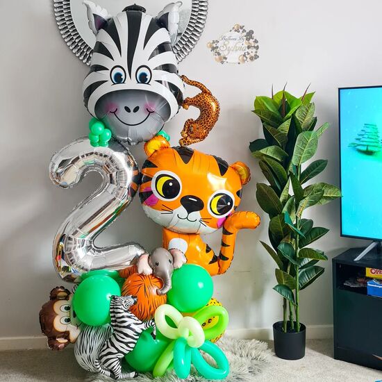 2nd Happy Birthday Jungle Theme Cluster Balloon Bouquet