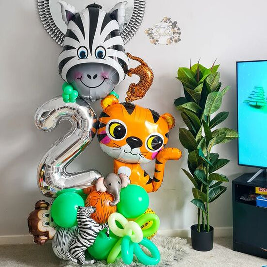 2nd Happy Birthday Jungle Theme Cluster Balloon Bouquet