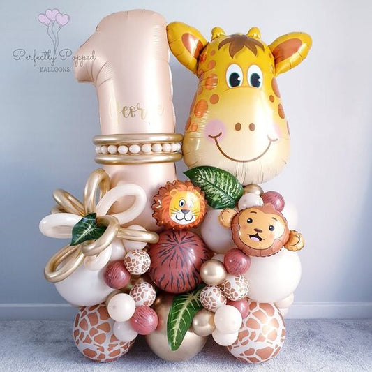 1st Happy Birthday Giraffe Lion Jungle Theme Balloon Bouquet