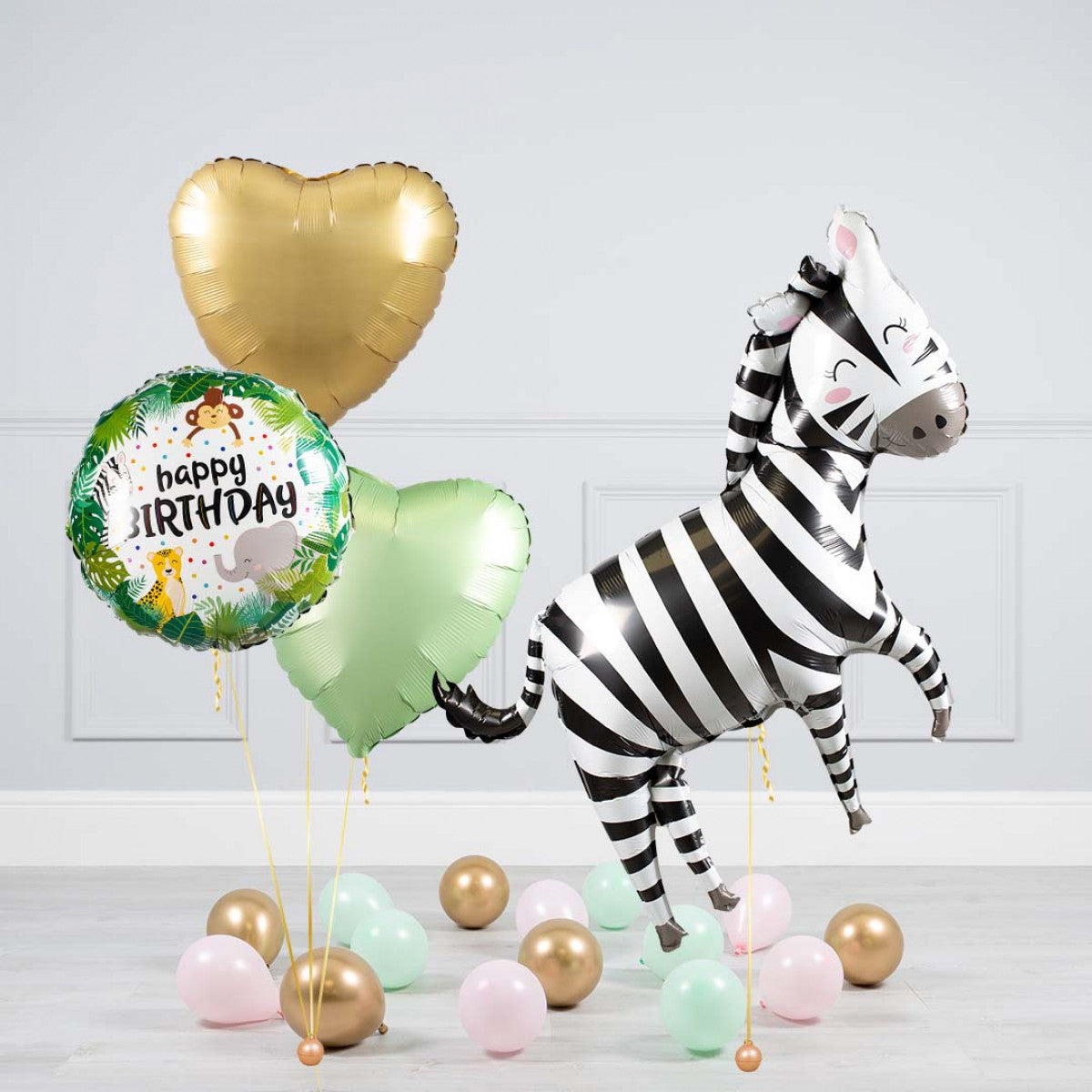 Happy Birthday Zebra Theme Balloon Bouquet