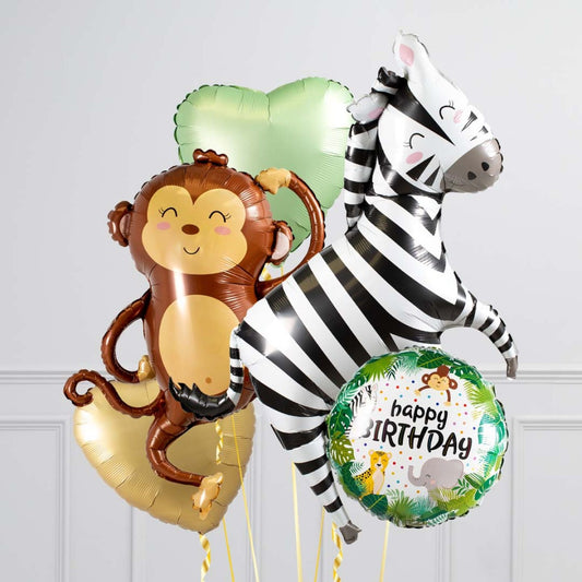 Jugnle Monkey Zebra Theme Happy Birthday Balloon Bouquet