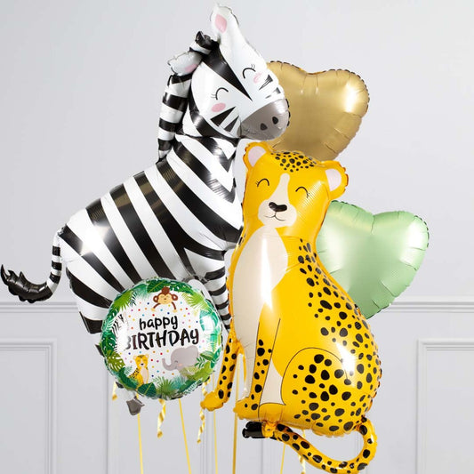 Jugnle Zebra Leopard  Theme Happy Birthday Balloon Bouquet