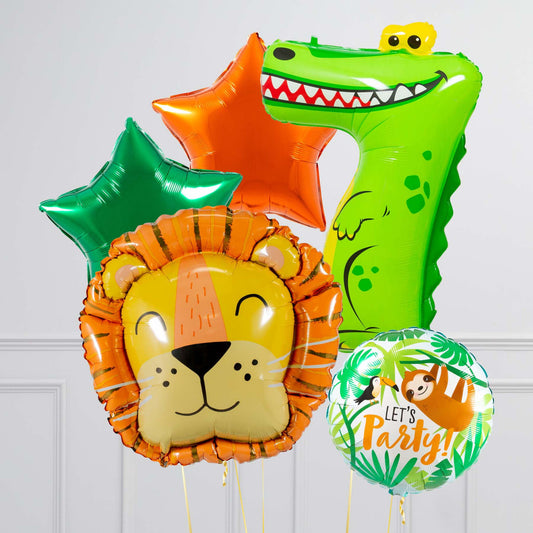 Jugnle Lion Crocodile Theme Happy Birthday Balloon Bouquet
